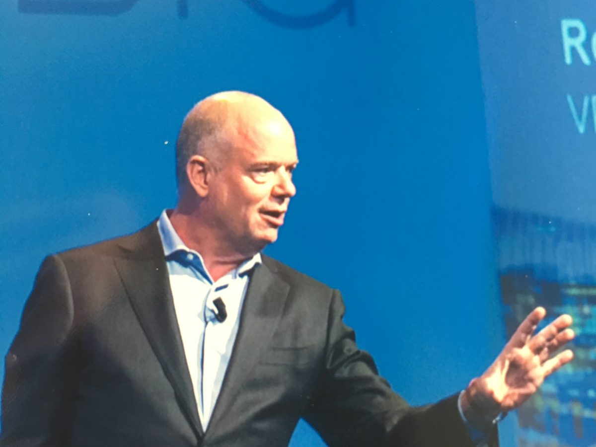 Patrick Pando on stage at AVEVA Ignite, 2018
